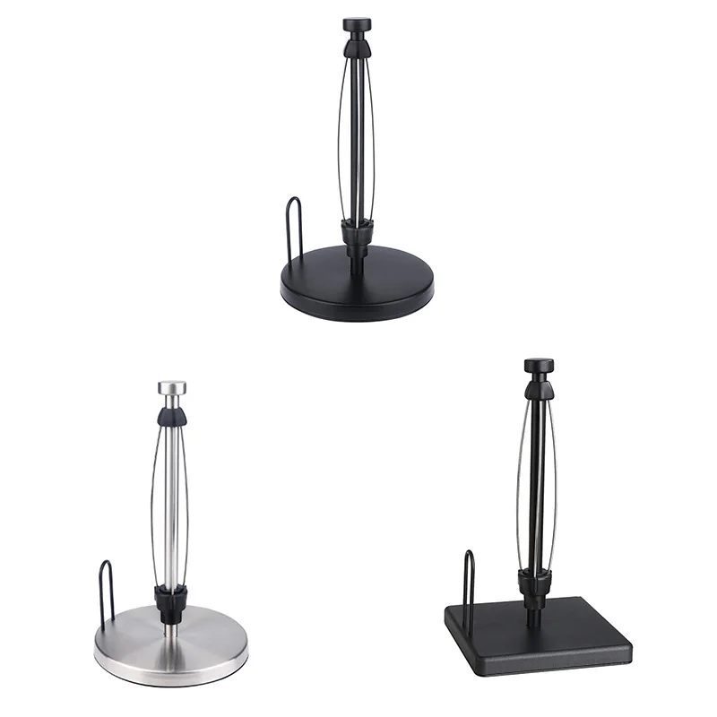 Paper Towel Holder Countertop With Damping Vertical Paper Towel Holder With Base Suitable For Kitchen Bathroom (Black)