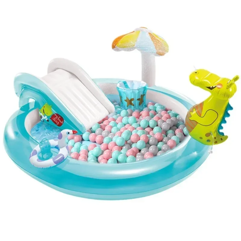 Kids Inflatable Crawling Pool with Slide - Water Spray & Fish Catching for Toddler Motor Skill Training