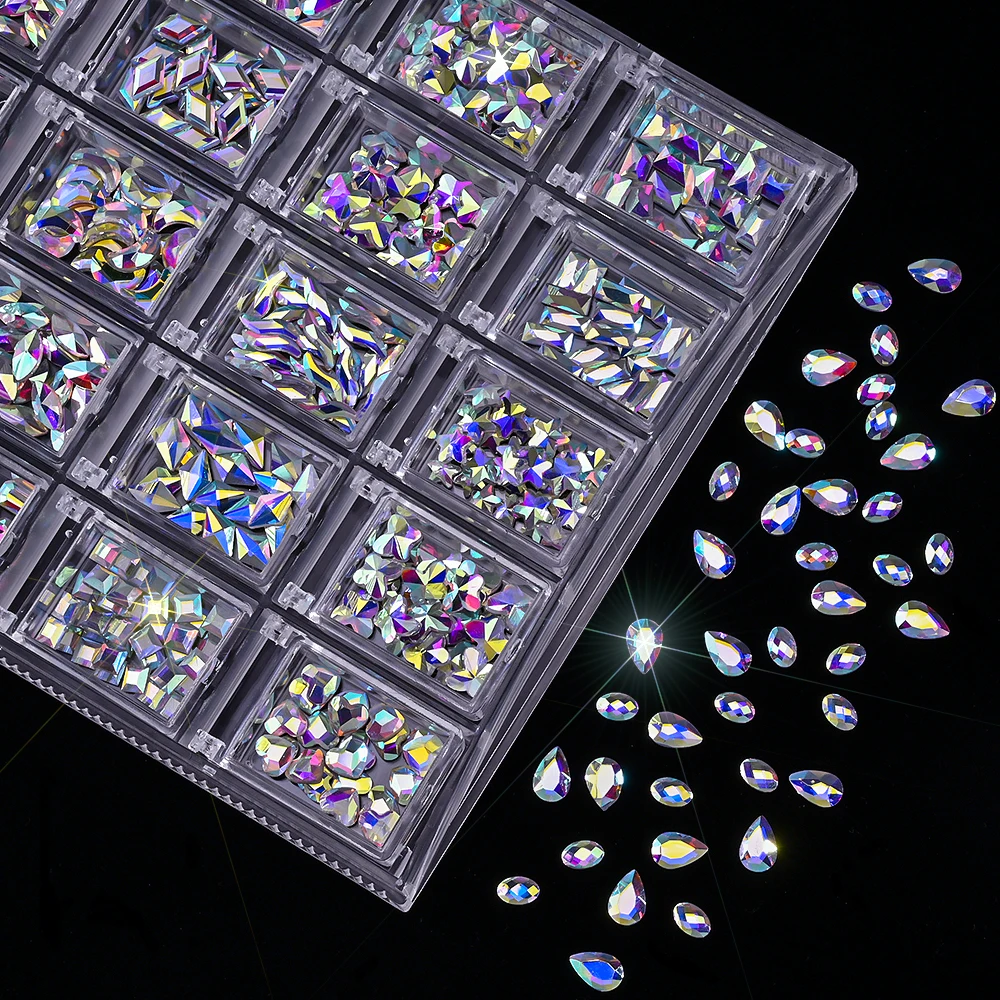 400 قطعة AB الفاخرة حجر مسطح الأحجار الكريمة مسمار الراين 20 شبكات غير النظامية الزجاج الكريستال الماس مسمار الفن الديكور مانيكير أجزاء