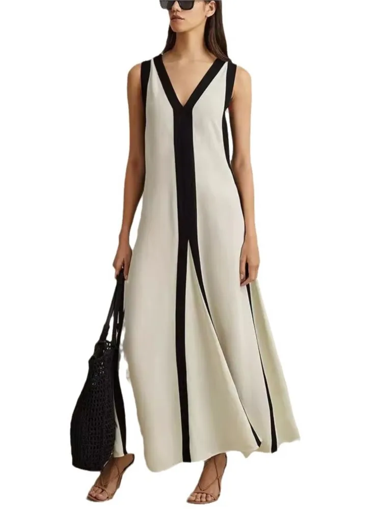 فستان طويل مثير بدون أكمام للمرأة الصيف الترفيه موضة اللون حظر فستان فضفاض السيدات أنيقة التنقل ألف خط Vestidos #5