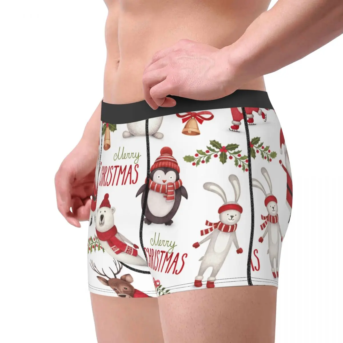 Novelty Boxer Shorts Panties Briefs Men Cute Santa Claus Christmas Winter Underwear Breathable Underpants for Homme Plus Size