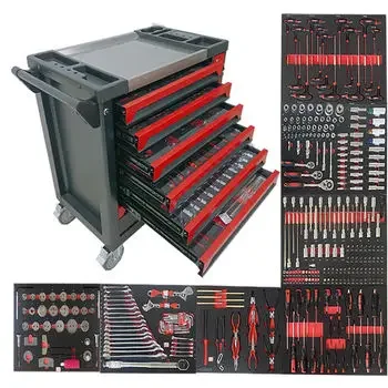 7 Drawer Steel Tool Trolley 5 Layers 257 Pcs CRV Durable Sets Customizable OEM/ OBM Red 49.1 Garage Storage Roller Cabinet