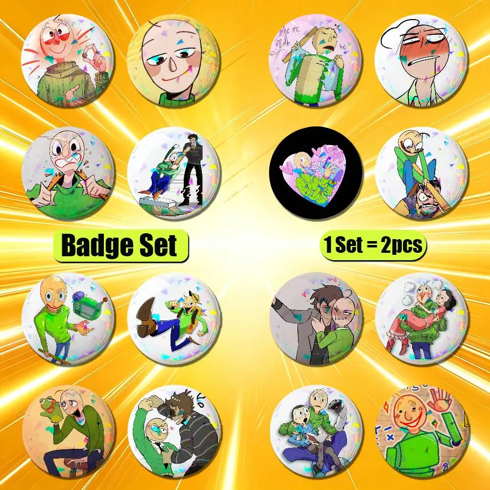 For Baldis Basics In Education And Learning Badge Pin Button Round Brooch Trinket Fans Cosplay Collection Gift Custom 2PCS Set
