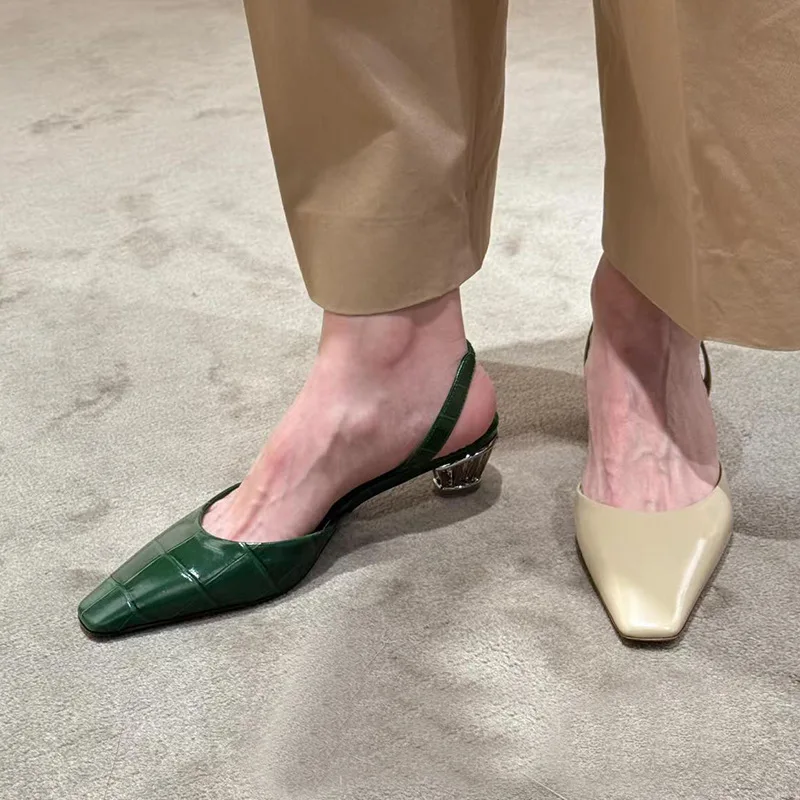 

Square Toe Strange Heel Women Summer Shoes Buckle Lady Female Footwear Abnormal Heel Slippers Ladies Sandals Women Slides D020