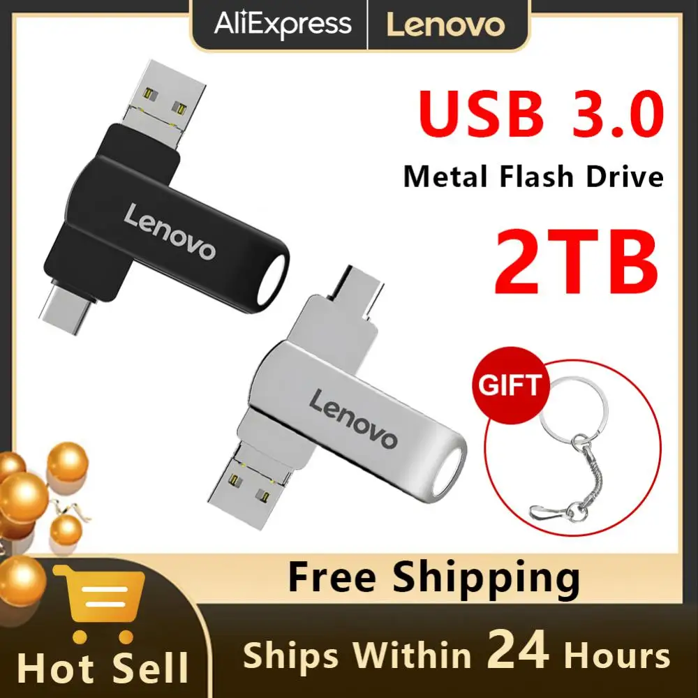 Lenovo TYPE-C Usb 3.0 Flash Drive 2TB 3 w 1 Pen Drive 1TB Wodoodporna pamięć SSD Szybki dysk U do telefonu Ipad Telefon Laptop