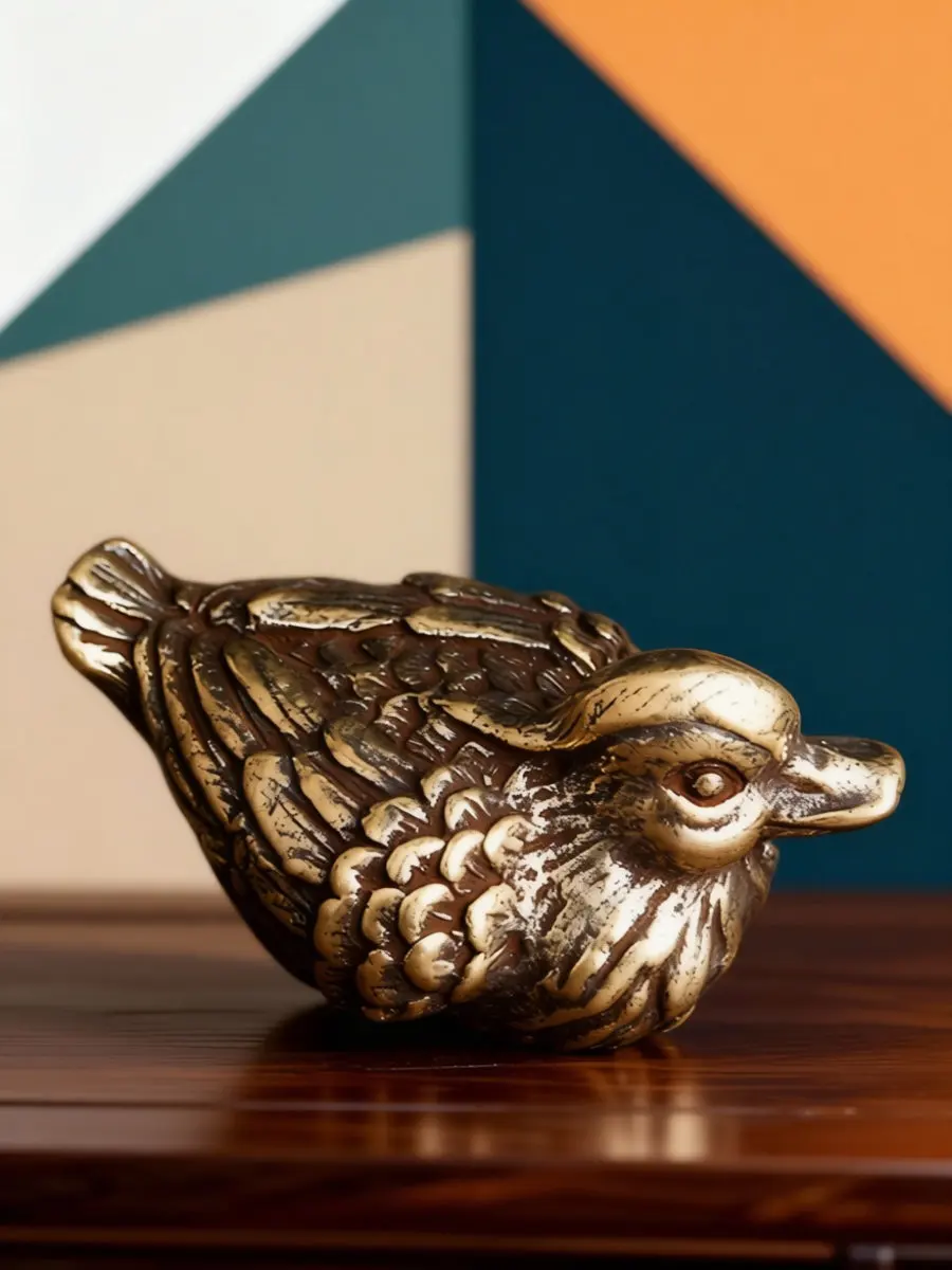Brass Copper Tea Pet Mandarin Duck Creative Home Office Desktop Decoration Retro Vintage Ornament Art Craft Desktop