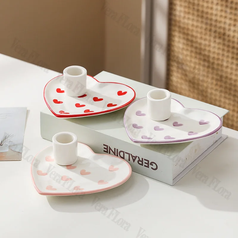 Love Ceramic Candle Holder Hand Drawn Heart-shaped Atmosphere Home Decoration Ornaments Peru Sacred Wood Aromatherapy Tray