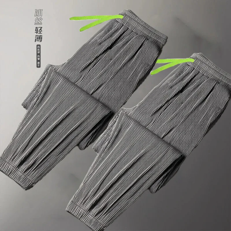 

Thin Ice Silk Men's Summer Sports Casual Pants Loose Fit Versatile Cuffed Trousers Faionable Urban Sle Polyester Fiber