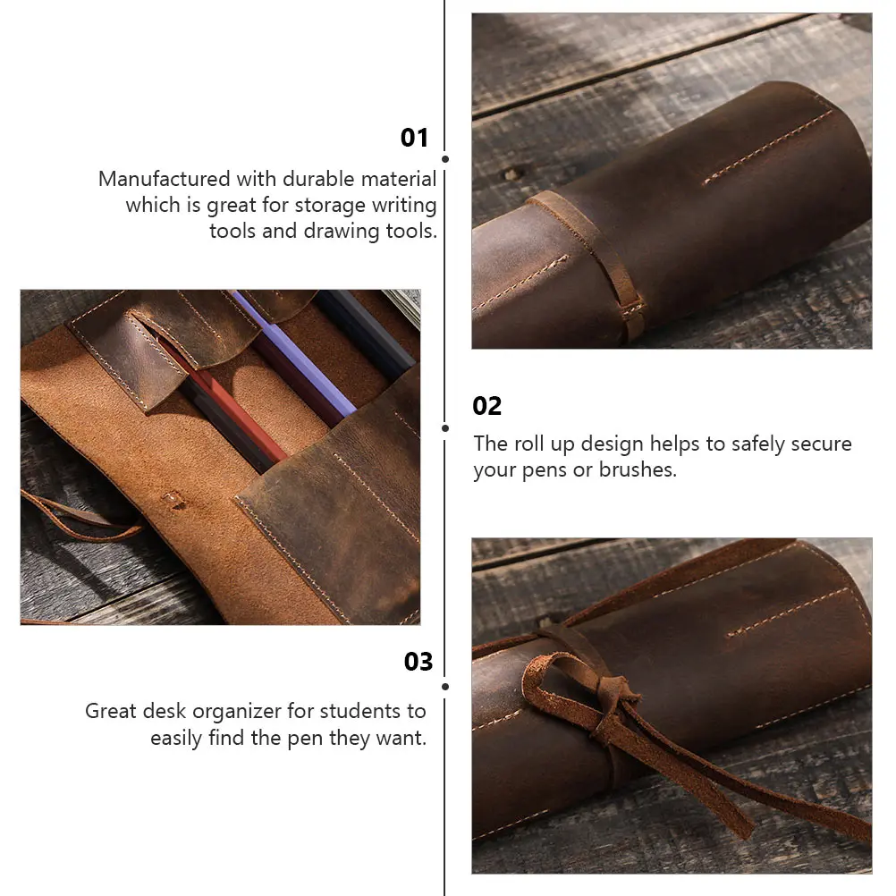 

Rolling Pencil Case Pocket Pouch Vintage Colored Pencils Coffee Genuine