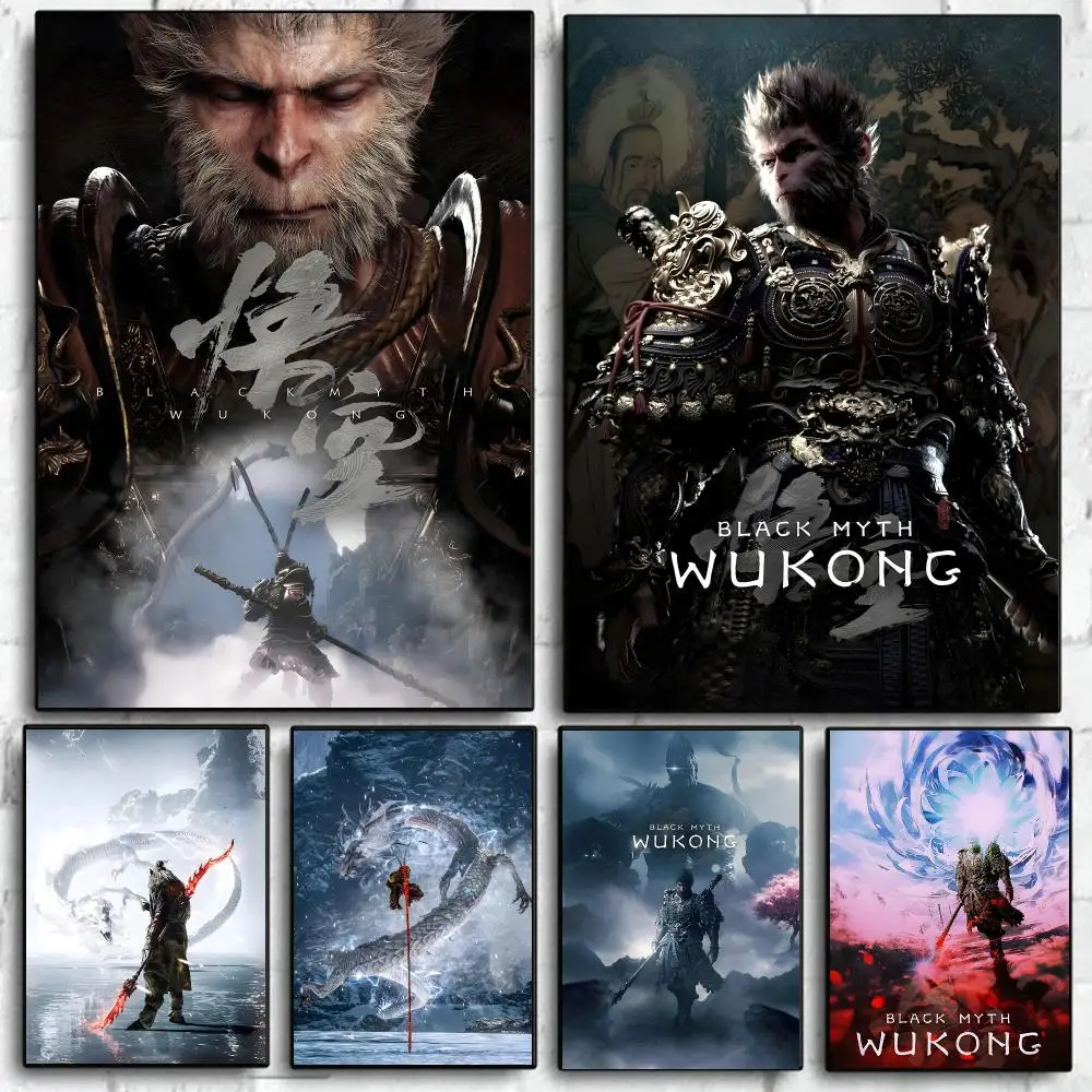 Chinese Game B-Black Myth Wukong Poster Self Adhesive Wall Art Decor for Bedroom Living Room Office Home Decor Gift