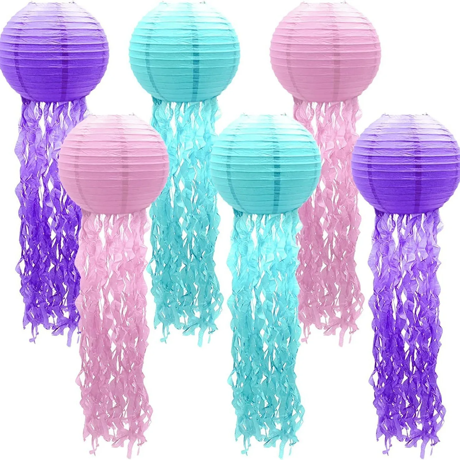 Mermaid Party Decor Jellyfish Paper Lantern Under The Sea Happy Little Mermaid Birthday Party Supplies Colorful Hanging Lanterns