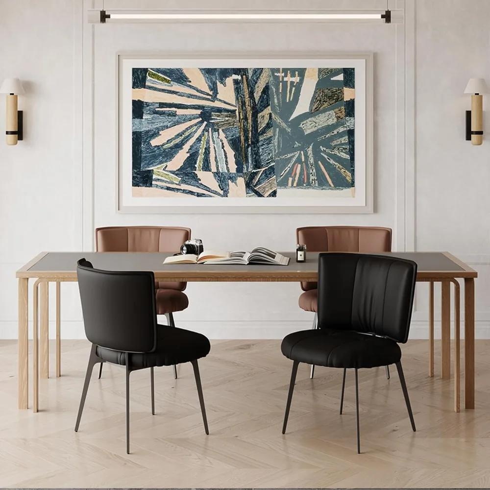 ترقية مجموعة كراسي تناول الطعام مكونة من 4 قطع، كرسي مطبخ حديث من جلد الليتشي، مقعد دائري مريح، مسند ظهر مرتفع منجد #4