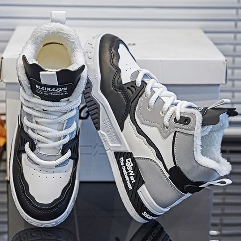 Large-size Men Shoes Winter High-top Cotton Shoes Winter Leather Sneaker Plush Warm Snow Boots Fashion Velvet Casual Board Shoes