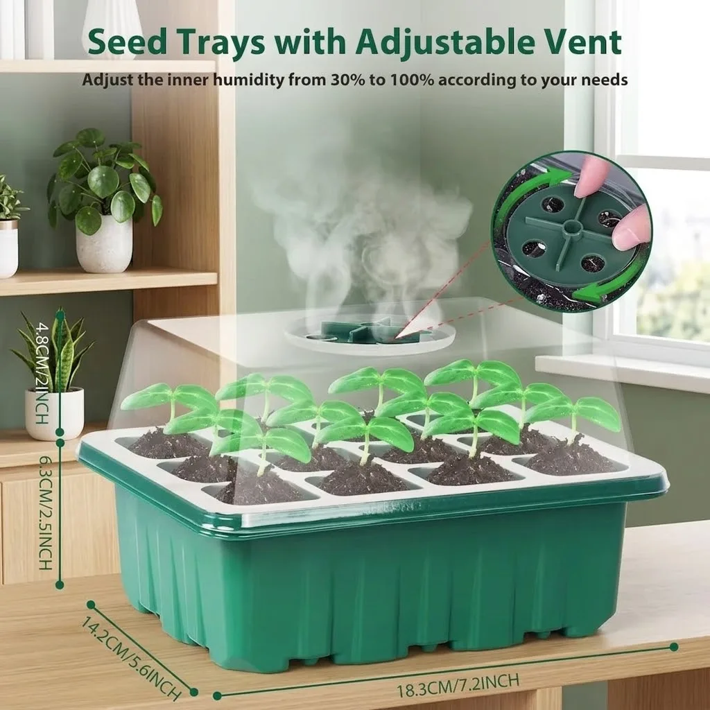 5 Pack Seeds Starter Tray with Ventilation Hole 12 Grids Growing Cultivation Planting Box Mini Greenhouse Plant Starter Kit Home