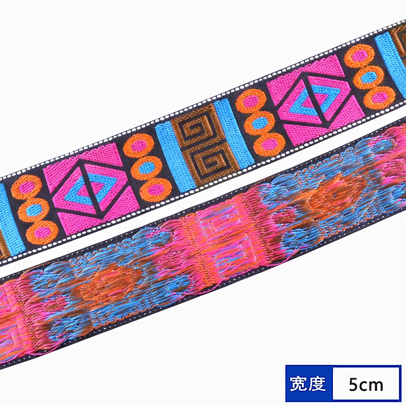 2Meters 5cm Width Jacquard Ribbon Woven Webbing Tape Ethnic Trim Embroidered Lace DIY Garment Curtain Sewing Accessories Farbic