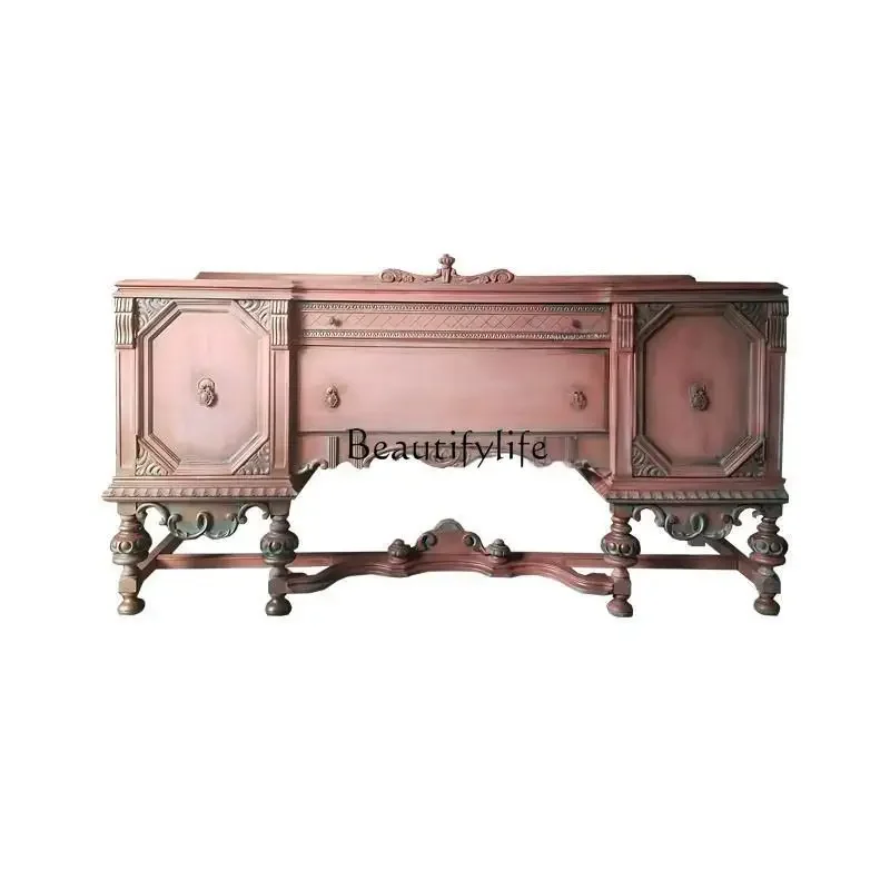 

13French Retro Sideboard High-End Solid Wood Carved Entryway Storage French European Style Wall-Mounted Sideboard