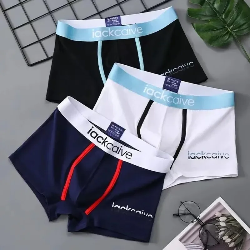 Pantaloni da uomo in cotone 3 set di pantaloni traspiranti e confortevoli per ragazzi di quarta generazione, lettere personalizzate, morbidi boxer per studenti