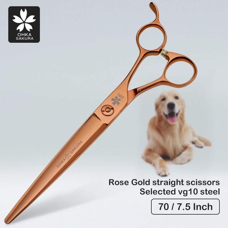 

Yinghuawu Rose Gold Large Cut Direct Shear 7.0 7.5 Inch Imported Vg10 Pet Beautician Special High-Grade Hair Trimming Scissors