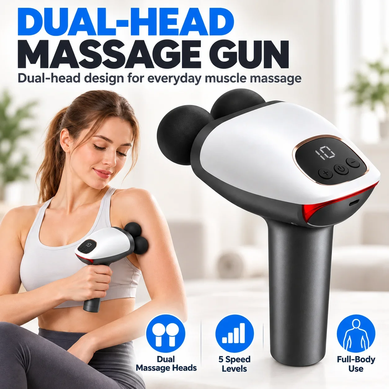 Professional Massage Gun Aluminum Alloy Electric Percussion Fascia Gun Deep Tissue Muscle Massager for Neck Back Body Pain Relie