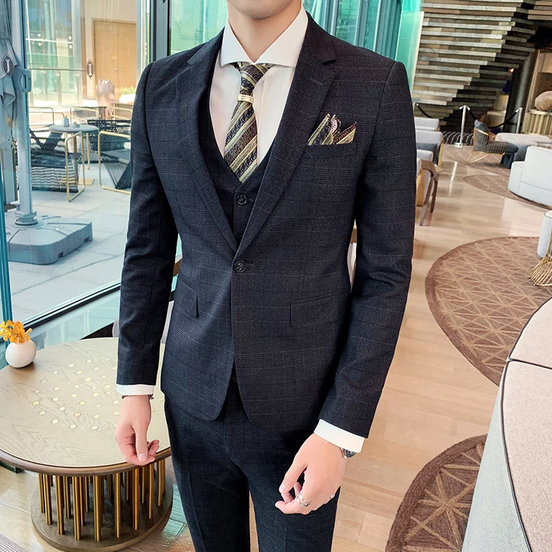 (Blazer+Vest+Pants) 2024 Thousand Bird Check Fashion Suits  for Men 3 Piece Wedding Business Multi-Occasion High Quality Dresses