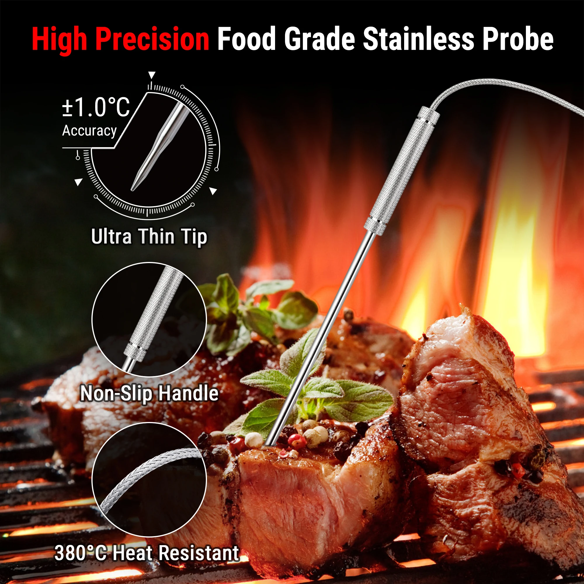 ThermoPro TP17H 4 Probes 4 Colors Backlight Large LCD Display Digital Kitchen Cooking Smoking Oven Meat  Barbecue Thermometer