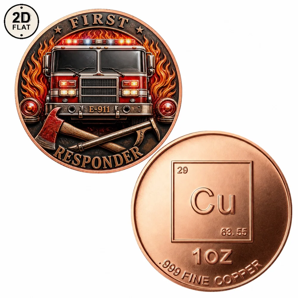 1pc First Responder Fire Truck 1oz .999 Fine Copper Challenge Coin Fire Department Collectible Medal Fireman Keepsake Gifts