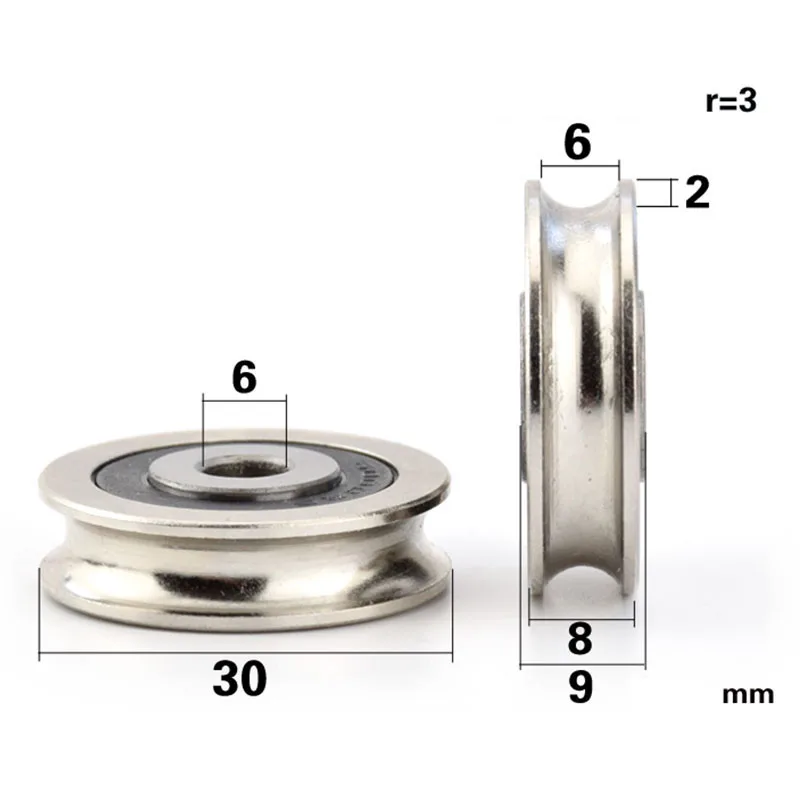 4PCS Metal Wheel Bearing Steel  Pulley Groove U-Shaped  6mm Wire Rope Line Jockey  Hanging  6*30 * 8mm