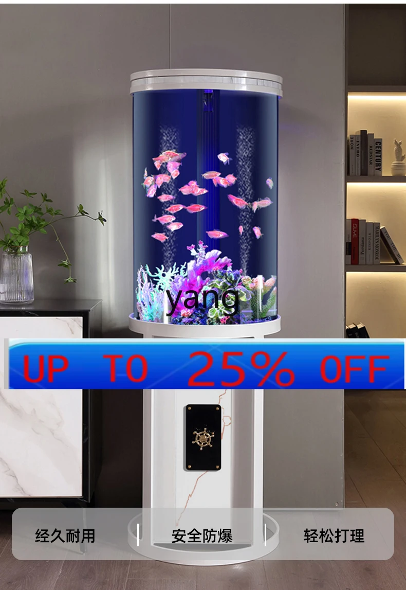 Lhh serbatoio per pesci cilindrico soggiorno piccolo pavimento filtrante con fondo in acrilico senza acqua