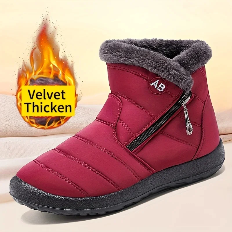 Women's Winter Snow Boots Faux Fur Lined Waterproof Ankle Booties Side Zipper Warm Outdoor Short Boots for Cold Weather