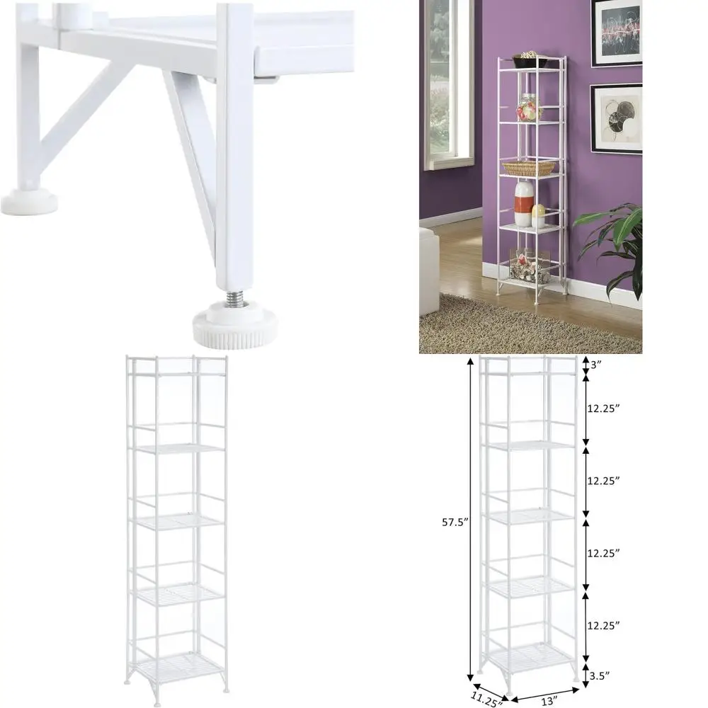 

5-Tier Extra Storage Metal Shelves - Organizer for Closet, Office, Laundry, Bedroom, Garage, Kitchen, Bathroom - White