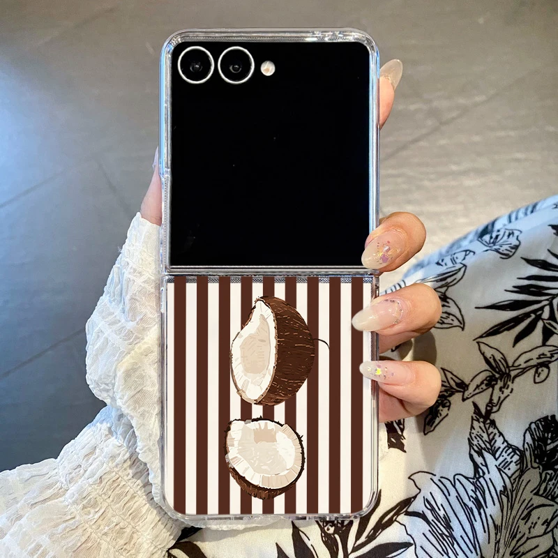 Stripe Coconut Printed Phone Case For Samsung Galaxy Z Flip 8 7 FE 6 5 4 3 5G Hard PC Folding Cover For Samsung Z Flip7 Flip8