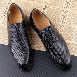 Luxury Genuine Leather Shoes Men Oxford Casual Business Office Shoes Comfortable Formal Lace Up Pointed Toe Dress Wedding Shoes