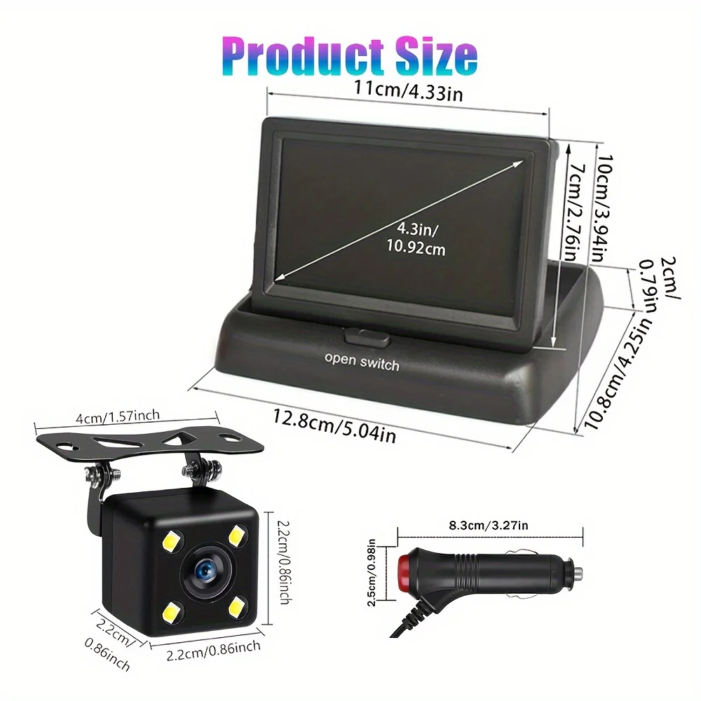 Car Reversing Camera System Features a Complete 4.3-Inch Foldable Display with High-Definition. This Plug-And-Play Kit