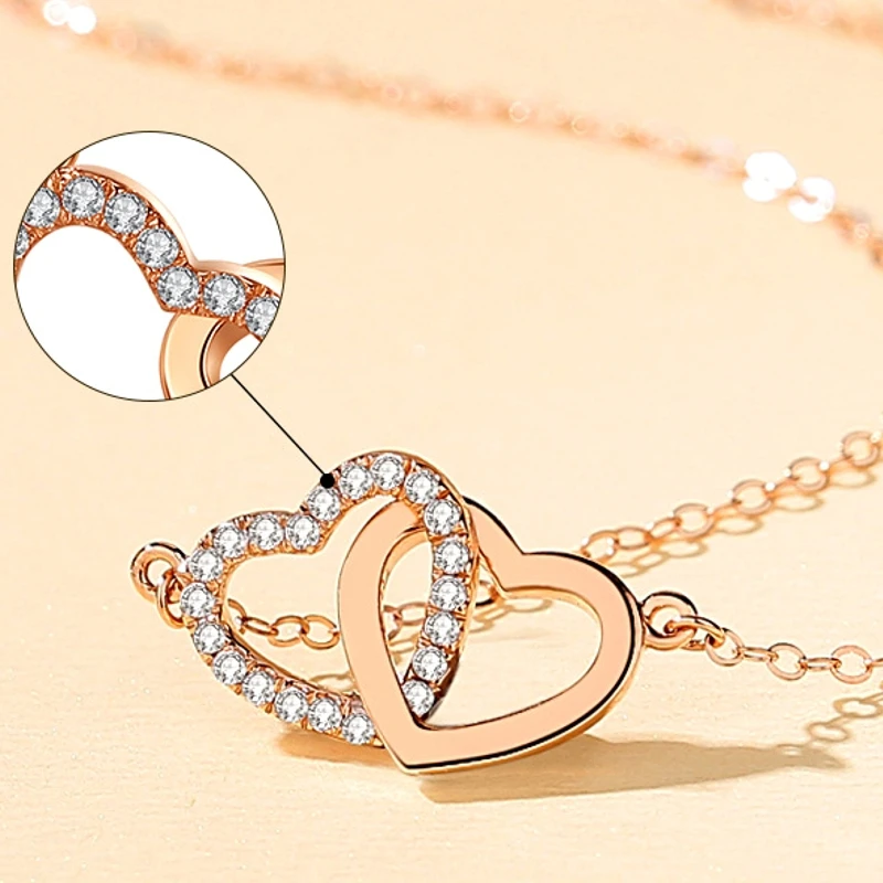 Small niche hot selling new Valentine's Day gift for girlfriend light luxury heart to heart S925 pure silver necklace women's je