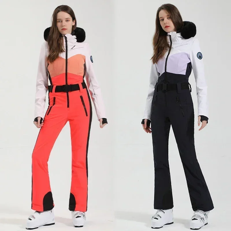 Skiing Set Jumpsuits Windproof Waterproof New One-Piece Ski Suit 2025 Winter Women Slim Outdoor Waist Snowboarding Jacket Warm