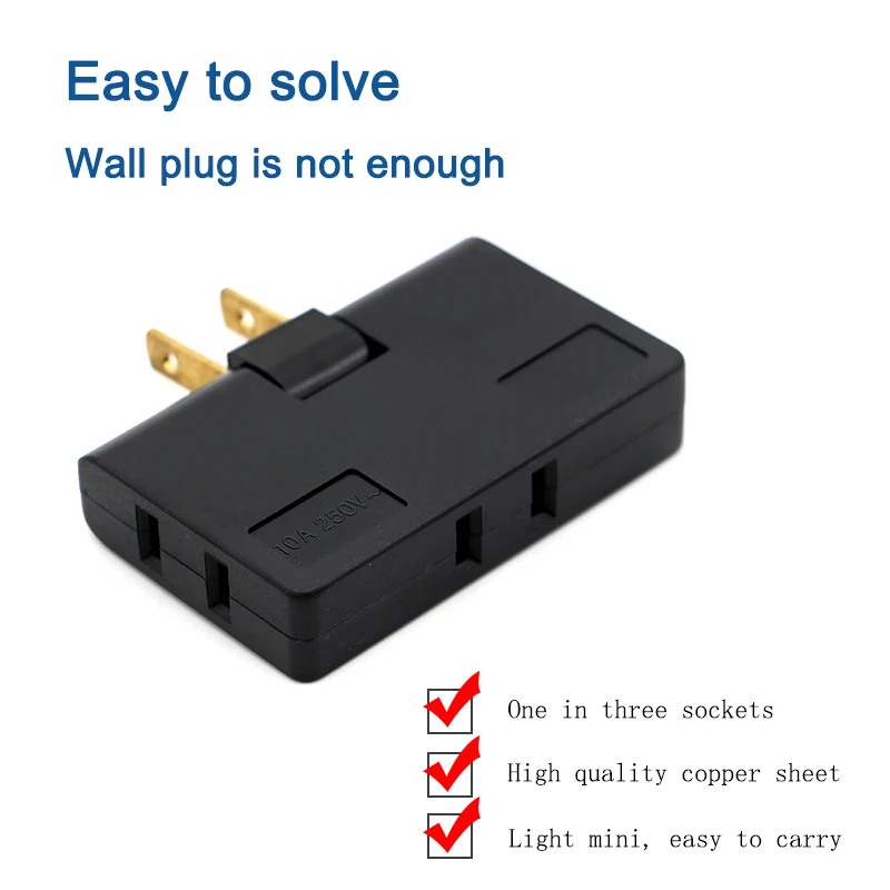 One In Three Converter 180 Degree Rotation Extension Plug Multi Plug Mini Slim Wireless Outlet USA Travel Adapter Light Socket