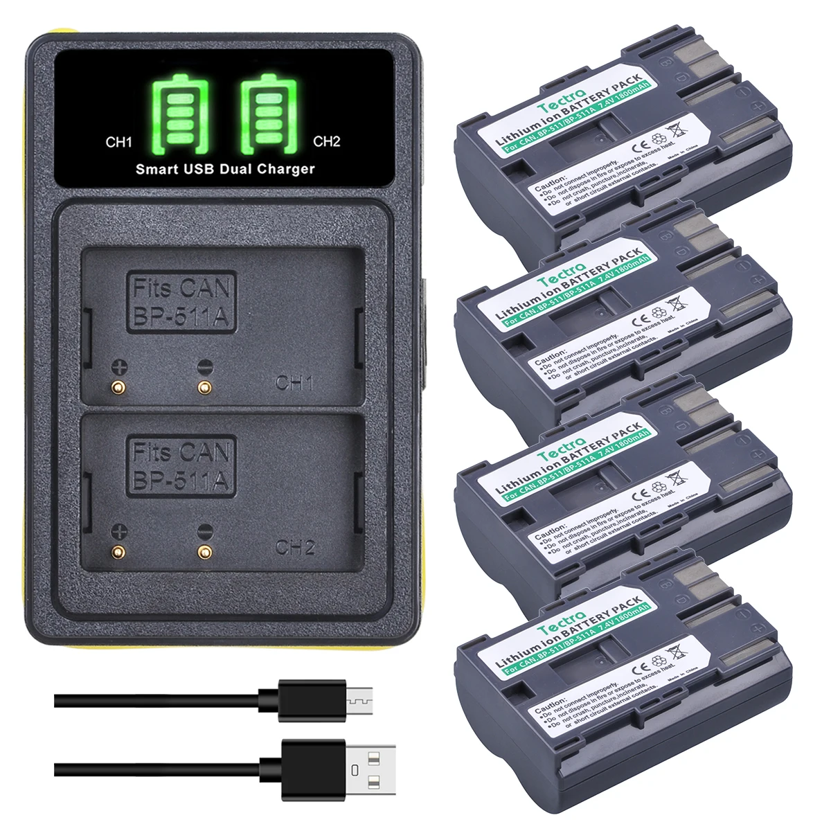 Tectra BP-511 BP-511A BP511 Camera Battery + LED Charger for Canon EOS 5D 10D 20D 30D 40D 50D D30 D60 G1 G2 G3 G5 G6