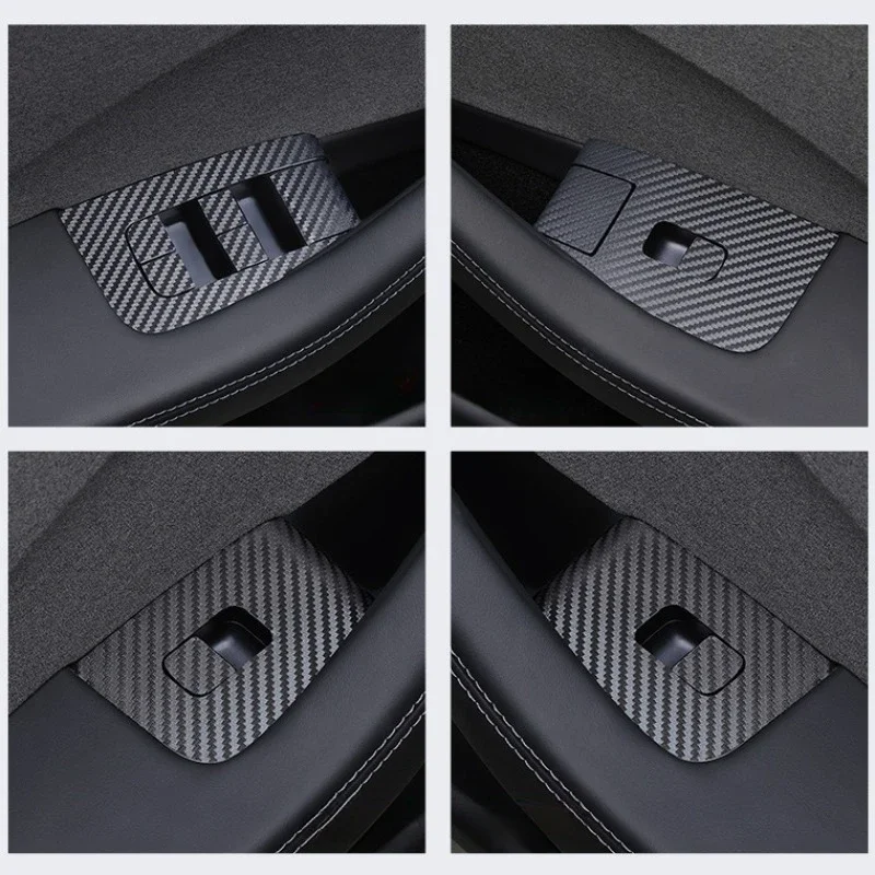 Door Window Button Sticker for 2024 Tesla New Model 3+ Highland Lifting Window Opening Panel Carbon Fibre Car Decor Accessories