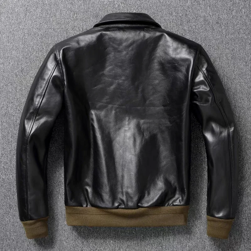 

A2 Men's Bomber Jacket Tea Core Horse Leather Cropped Motorcycle Jacket Natural Leather Loose Coat Military Men's Leather Jacket