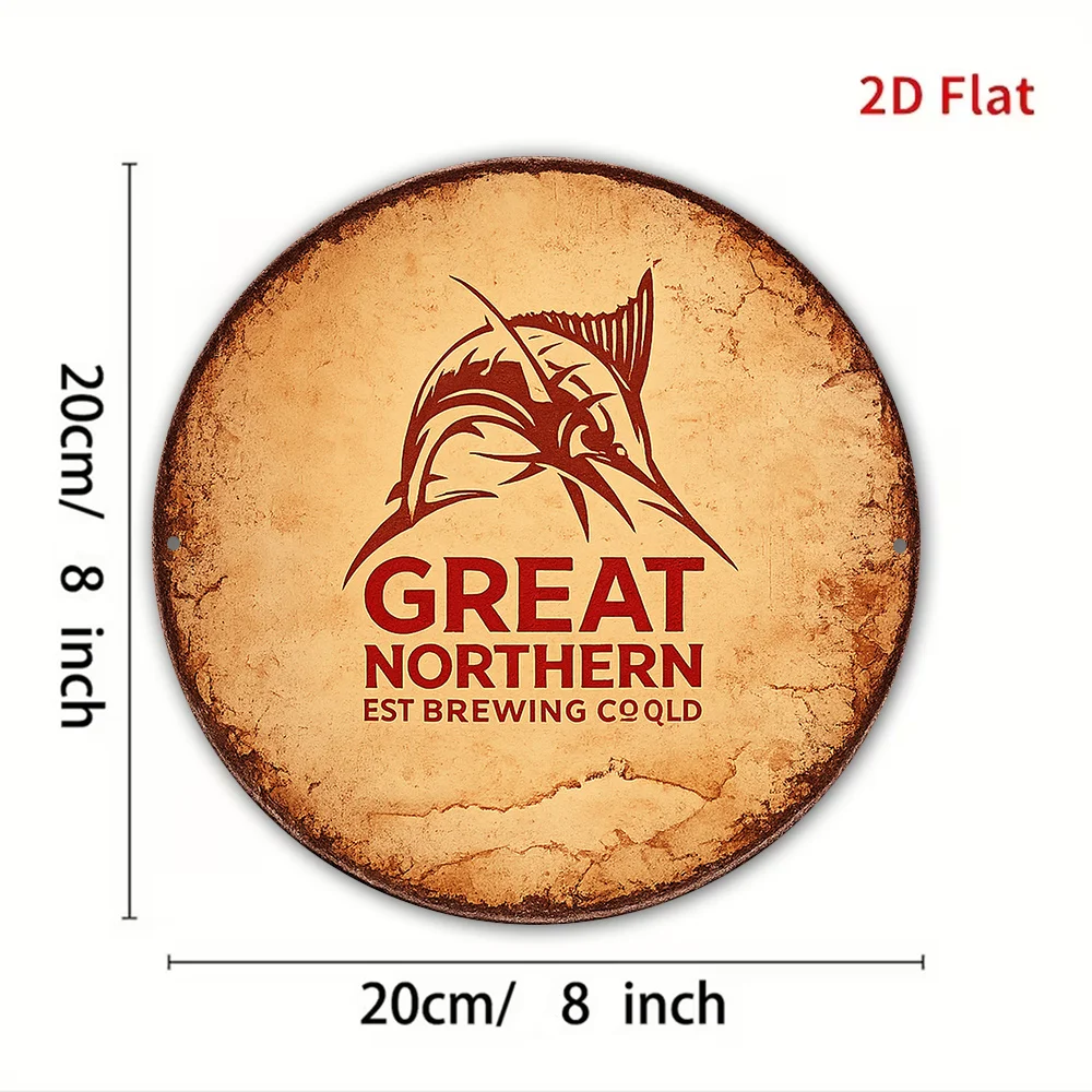 2D Flat, 1pc 1pcs Suitable for Bar, Restaurant, Kitchen Wall Decor - Vintage Great Northern Beer & Marlin Logo Sign, 8x8in/20x20