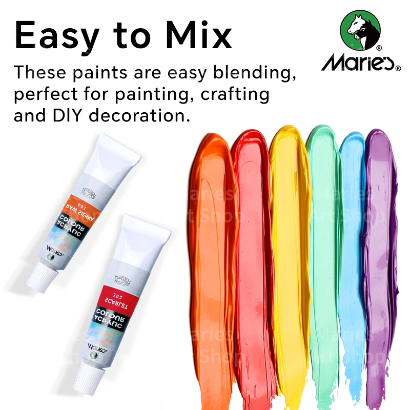 Marie's Acrylic Paint Set,12/18 Colors x 0.41oz/12 ml Tubes,Professional on Rocks,Canvas,Wood,Crafts,Paper,Wood,Rock for All-age