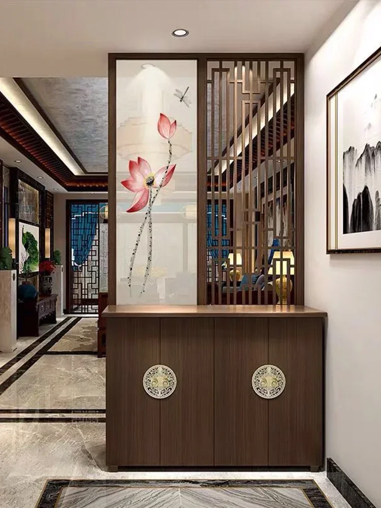 New Chinese screen partition solid wood seat screen entrance living room simple modern hollow fence indomitable seat screen