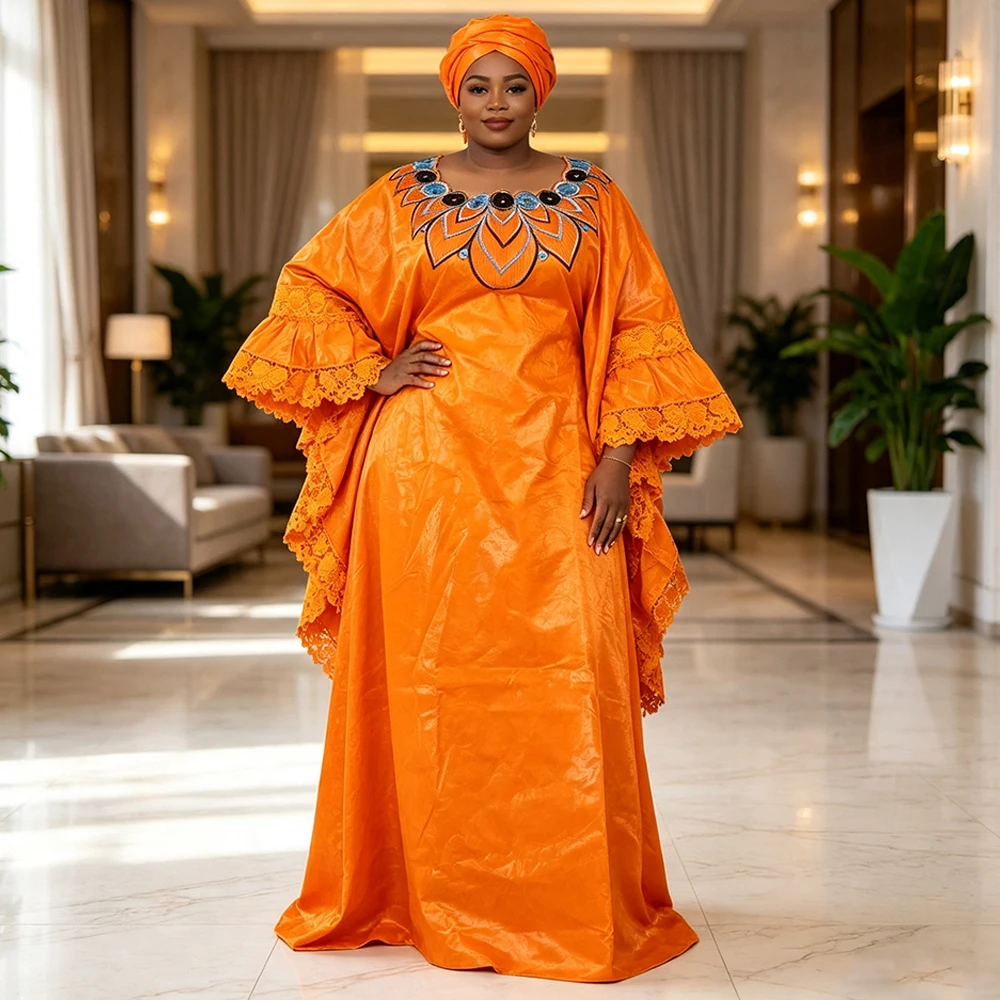 Übergröße Afrikanische Partykleider für Damen 2026 Neues Luxuriöses Bazin-Stickerei-Boubou-Kleid Elegantes Muslimisches Hochzeits-Abendkleid