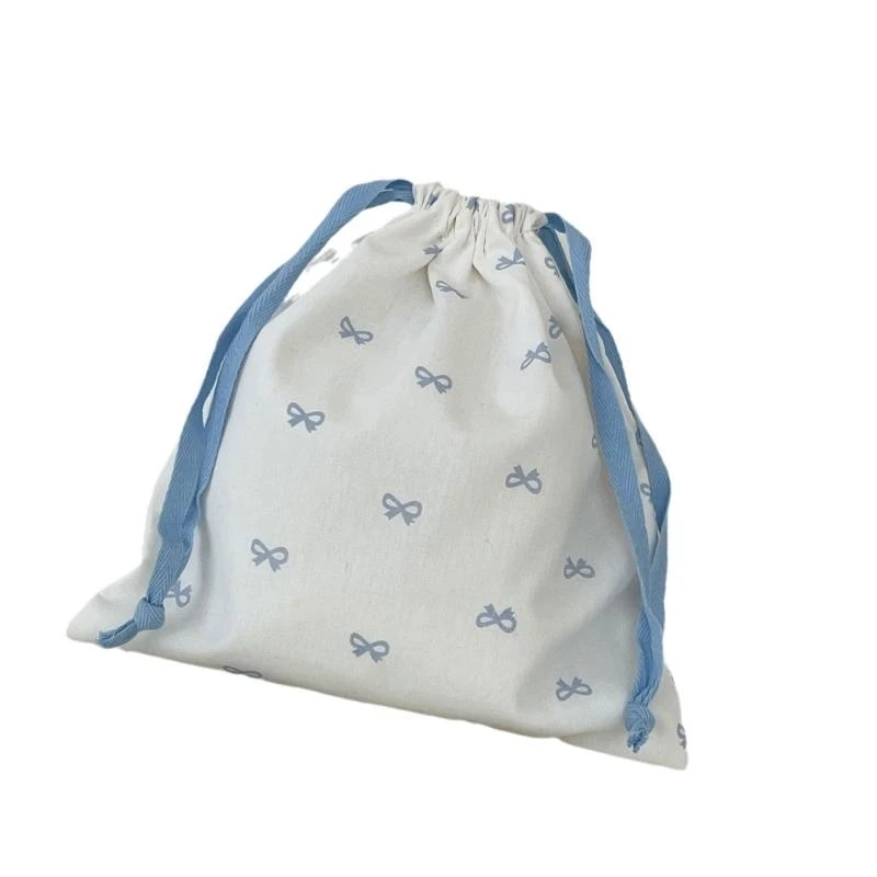 340D Drawstring Bag Small Canvas Bag Portable Storage Bag Bows Makeup Bag for Travel