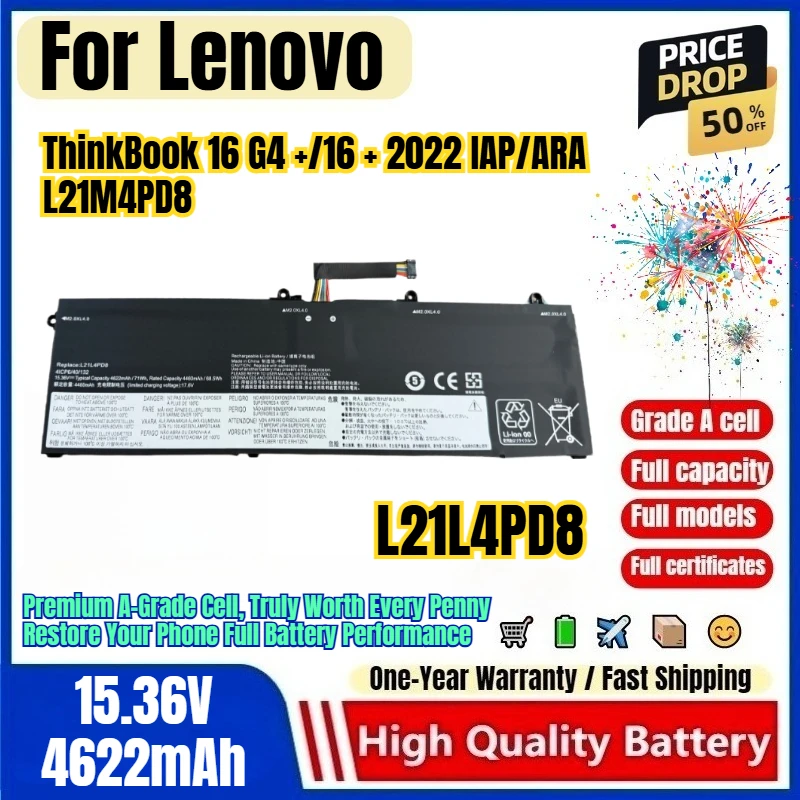 L21L4PD8 for Lenovo ThinkBook 16 G4 +/16 + 2022 IAP/ARA L21M4PD8 Laptop Battery High Capacity Replacement Bateria Grade A Cell