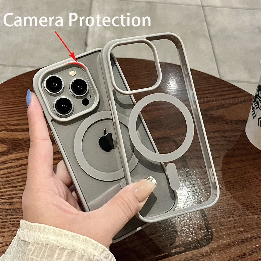 Luxury Magnetic Wireless Charge for Magsafe Case for IPhone 16 Plus Pro Max 16Plus Lens Protection Soft Transparent PC Cover