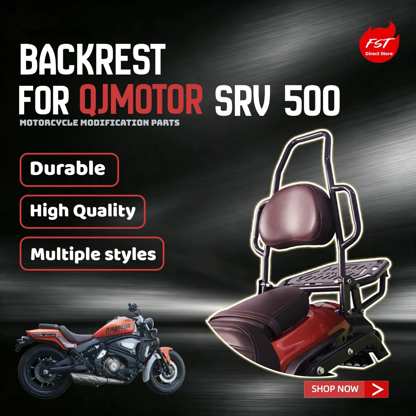 For QJMOTOR Flash 500 Motorcycle Rear Backrest Sissy Bar Luggage Rack Rear Grab Handle Modification Accessories
