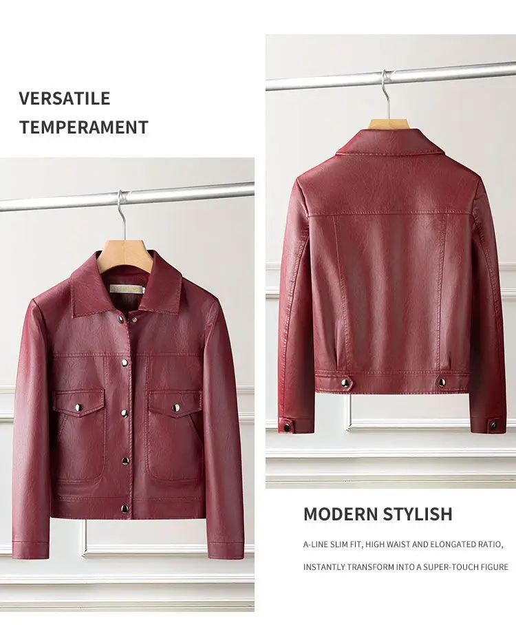 2025 primavera e outono nova jaqueta de couro feminina solta commuter emagrecimento curto jaqueta pu