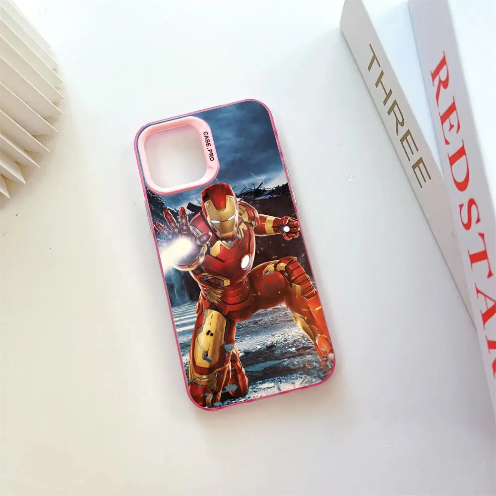 Marvel's Iron Man MINISO Mouse Pad Pink Popular In Korea Wholesale Case For IPhone 16 15 14 13 12 Pro XR Shockproof Color Cover