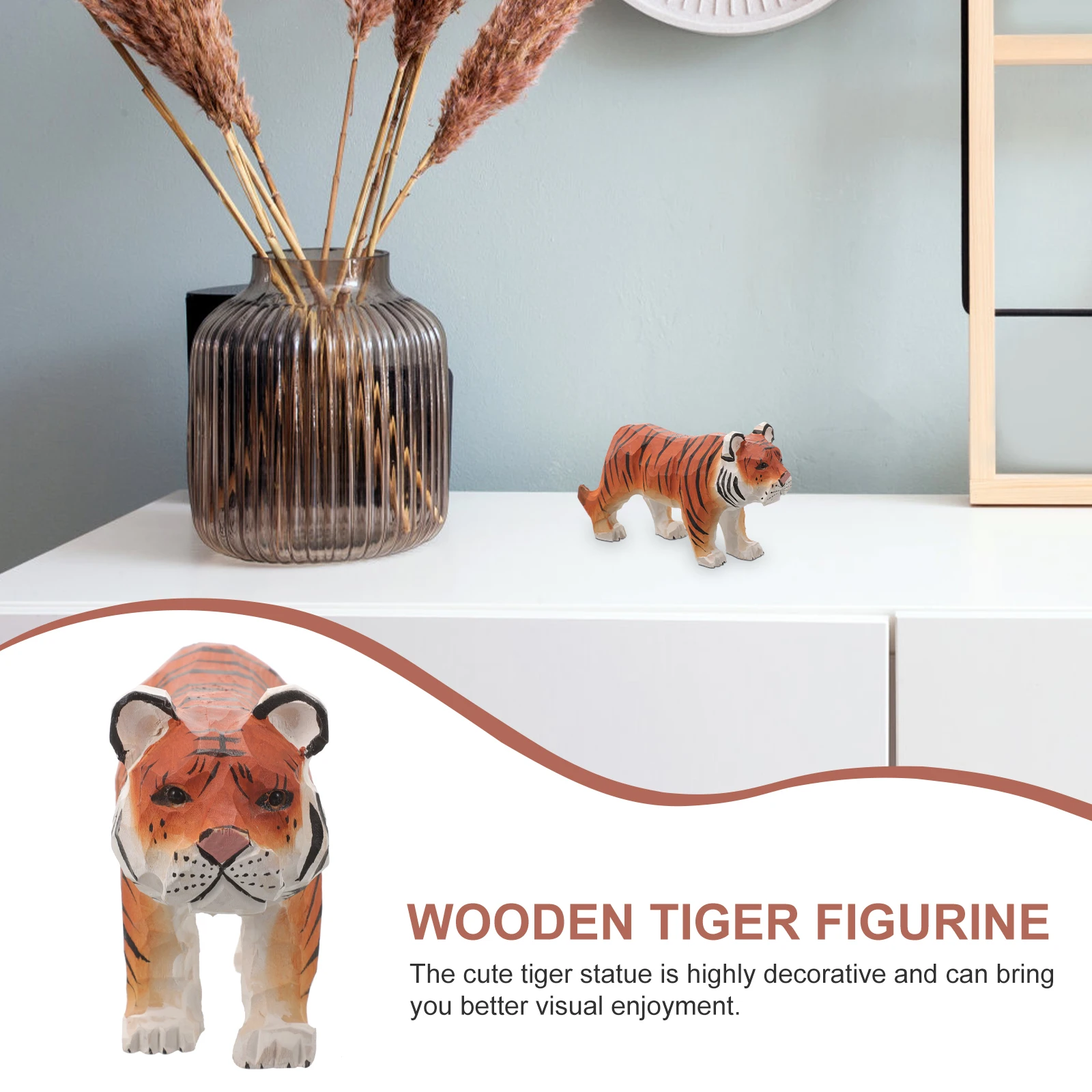 

Natural Wooden Carved Wood Tiger Statue For Home Garden Decor Desktop Cabinet Office Study Decoration Mini Wood Tiger Craft
